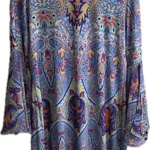 Paisley Print Long Sleeve Dress Tunic - Blue Multi